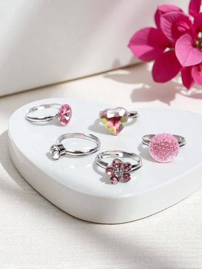 Кольцо «Выбражулька. Романтика», белый, розовое в серебре, безразмерное