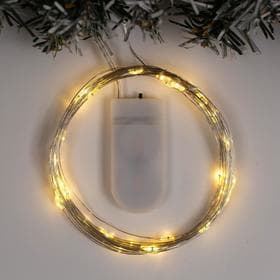 Гирлянда «Нить» 5 м роса, IP20, серебристая нить, 50 LED, батарейки CR2032×2 (в комплекте), свечение тёплое белое