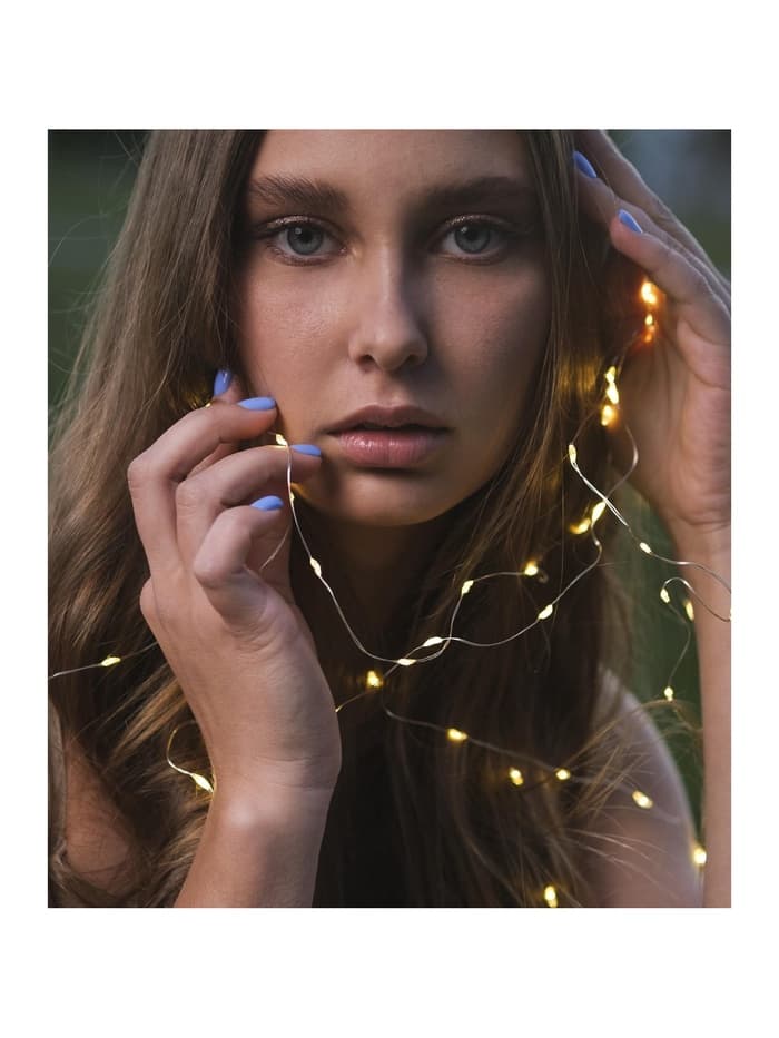 Гирлянда «Нить» 5 м роса, IP20, серебристая нить, 50 LED, батарейки CR2032×2 (в комплекте), свечение тёплое белое