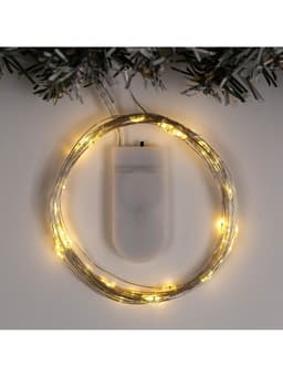 Гирлянда «Нить» 5 м роса, IP20, серебристая нить, 50 LED, батарейки CR2032×2 (в комплекте), свечение тёплое белое