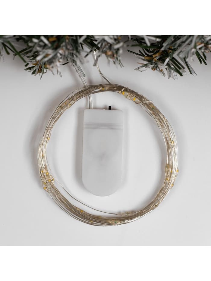 Гирлянда «Нить» 5 м роса, IP20, серебристая нить, 50 LED, батарейки CR2032×2 (в комплекте), свечение тёплое белое