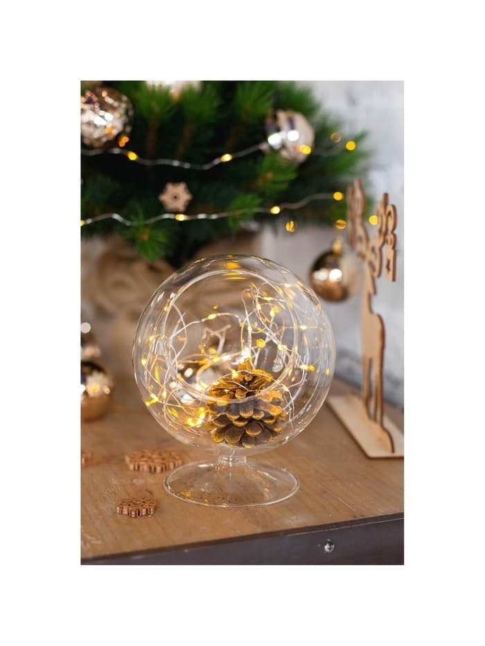 Гирлянда «Нить» 5 м роса, IP20, серебристая нить, 50 LED, батарейки CR2032×2 (в комплекте), свечение тёплое белое