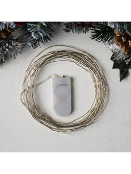 Гирлянда «Нить» 5 м роса, IP20, серебристая нить, 50 LED, батарейки CR2032×2 (в комплекте), свечение фиолетовое
