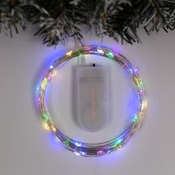 Гирлянда «Нить» 5 м, роса, IP20, серебристая нить, 50 LED, от батареек CR2032×2, свечение мульти