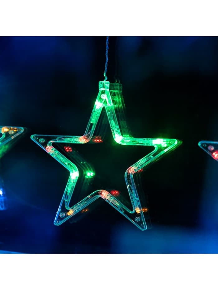 Гирлянда «Бахрома» 2.4×0.9 м с насадками «Звёзды», IP20, прозрачная нить, 138 LED, свечение мульти, 8 режимов, 220 В