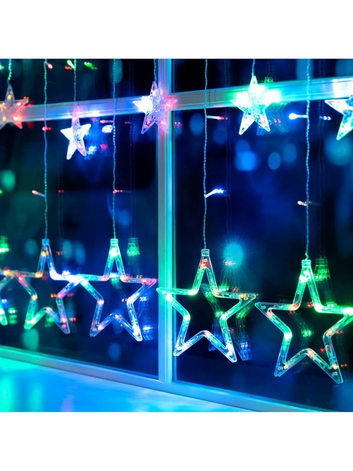 Гирлянда «Бахрома» 2.4×0.9 м с насадками «Звёзды», IP20, прозрачная нить, 138 LED, свечение мульти, 8 режимов, 220 В