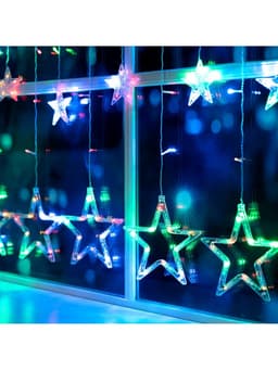 Гирлянда «Бахрома» 2.4×0.9 м с насадками «Звёзды», IP20, прозрачная нить, 138 LED, свечение мульти, 8 режимов, 220 В