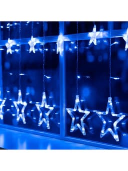 Гирлянда «Бахрома» 2.4×0.9 м с насадками «Звёзды», IP20, прозрачная нить, 138 LED, свечение синее, 8 режимов, 220 В