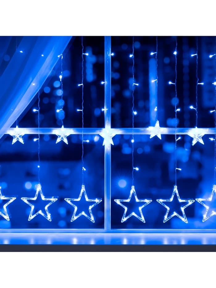Гирлянда «Бахрома» 2.4×0.9 м с насадками «Звёзды», IP20, прозрачная нить, 138 LED, свечение синее, 8 режимов, 220 В