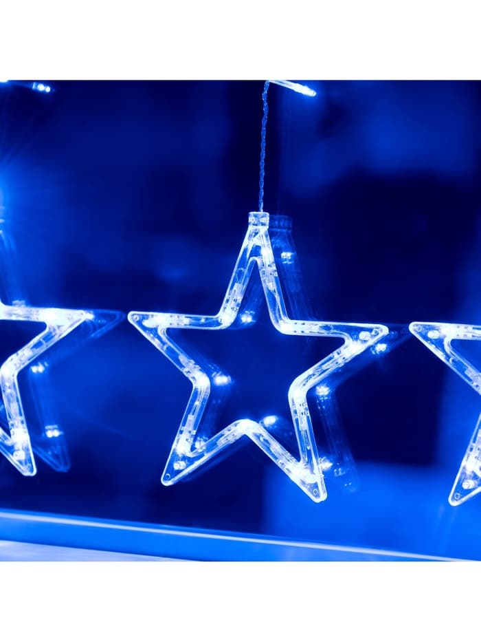 Гирлянда «Бахрома» 2.4×0.9 м с насадками «Звёзды», IP20, прозрачная нить, 138 LED, свечение синее, 8 режимов, 220 В