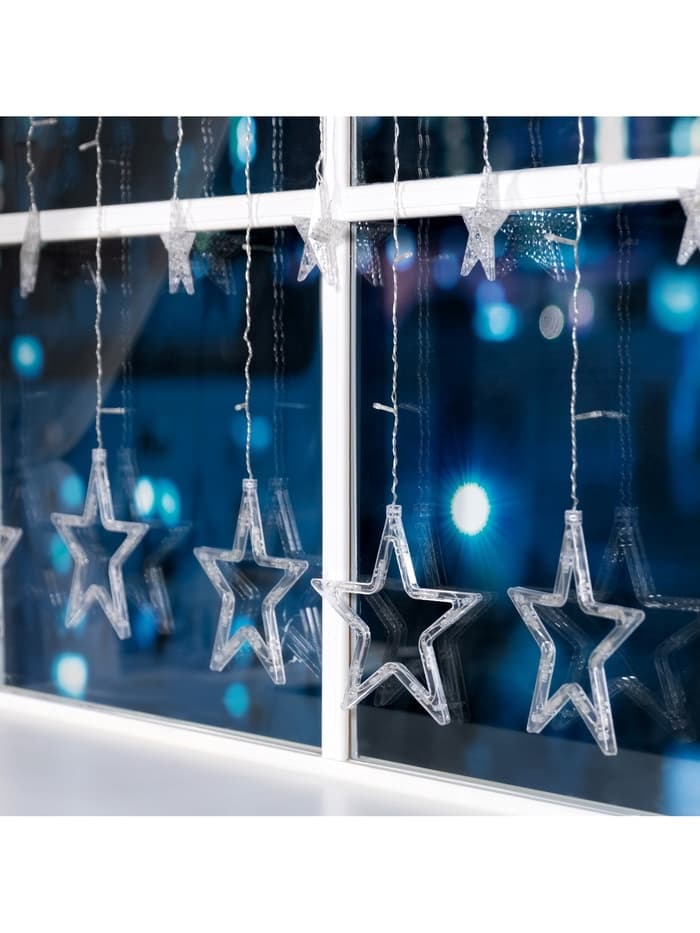 Гирлянда «Бахрома» 2.4×0.9 м с насадками «Звёзды», IP20, прозрачная нить, 138 LED, свечение белое, 8 режимов, 220 В