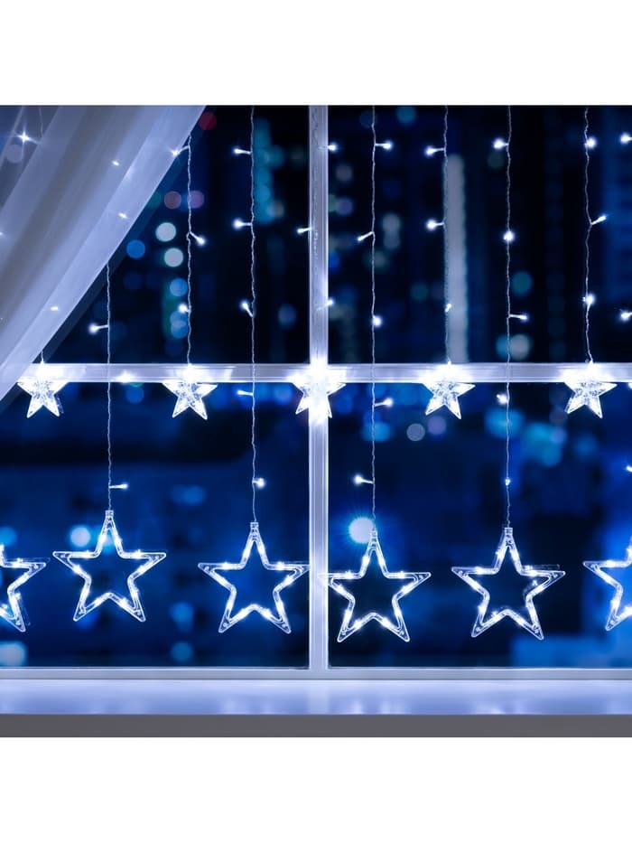 Гирлянда «Бахрома» 2.4×0.9 м с насадками «Звёзды», IP20, прозрачная нить, 138 LED, свечение белое, 8 режимов, 220 В
