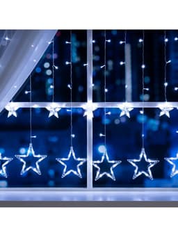 Гирлянда «Бахрома» 2.4×0.9 м с насадками «Звёзды», IP20, прозрачная нить, 138 LED, свечение белое, 8 режимов, 220 В