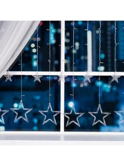 Гирлянда «Бахрома» 2.4×0.9 м с насадками «Звёзды», IP20, прозрачная нить, 138 LED, свечение белое, 8 режимов, 220 В