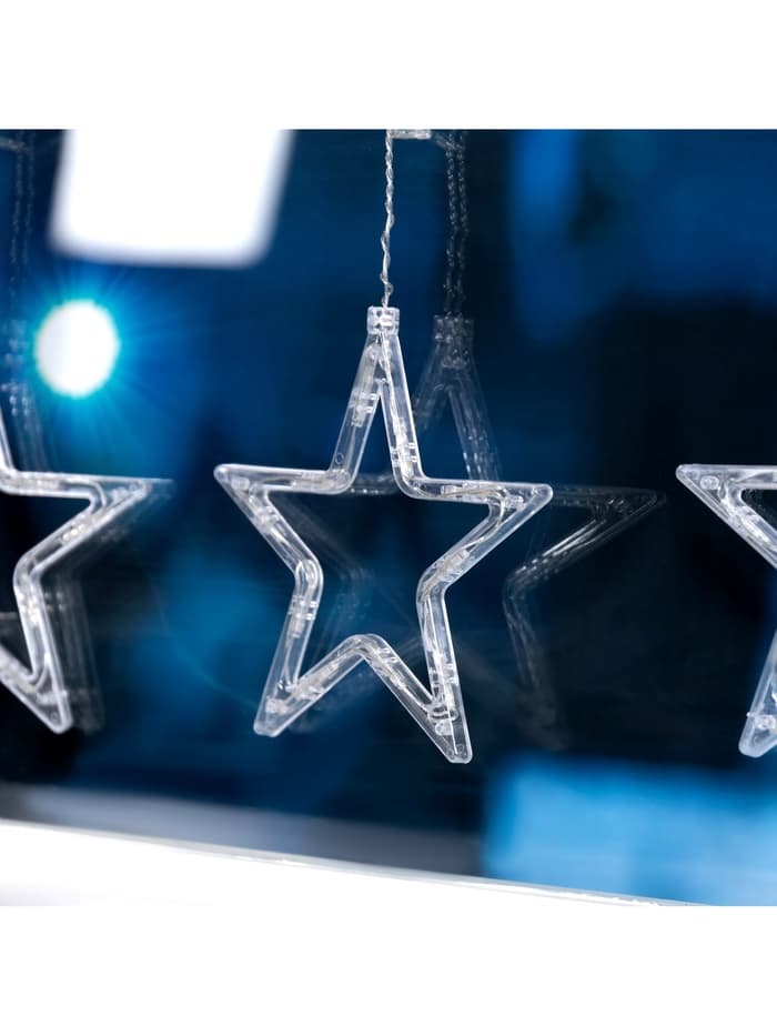 Гирлянда «Бахрома» 2.4×0.9 м с насадками «Звёзды», IP20, прозрачная нить, 138 LED, свечение белое, 8 режимов, 220 В