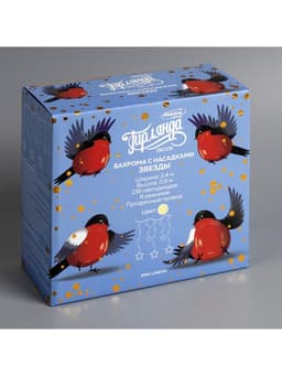 Гирлянда «Бахрома» 2.4×0.9 м с насадками «Звёзды», IP20, прозрачная нить, 138 LED, свечение тёплое белое, 8 режимов, 220 В