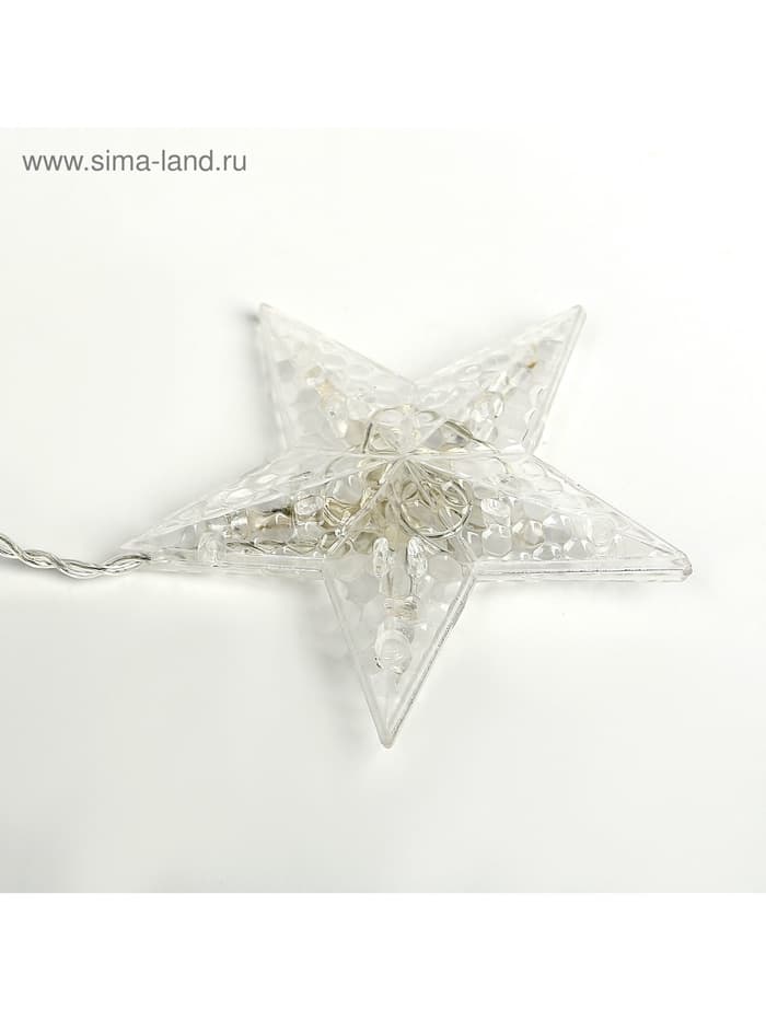 Гирлянда «Бахрома» 2.4×0.9 м с насадками «Звёзды», IP20, прозрачная нить, 138 LED, свечение тёплое белое, 8 режимов, 220 В