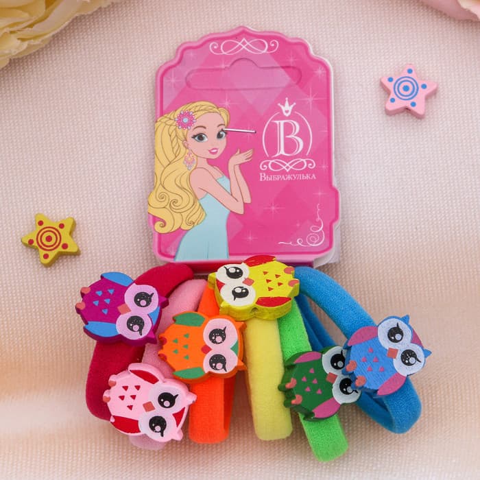 Резинки для волос Выбражулька «Деревяшечка», набор 6 шт., совушка