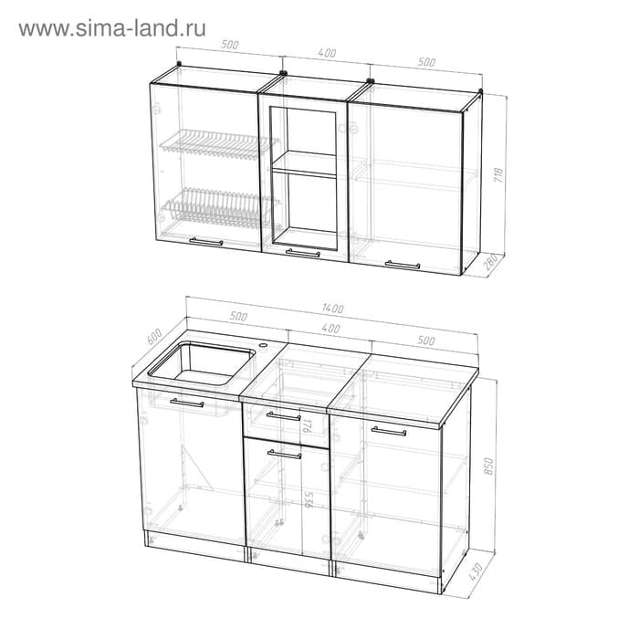 Кухонный гарнитур «Алина медиум», 1400×1570 мм, цвет белый/пайн белый