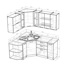 Кухонный гарнитур «Алина оптима», 1500×1800 мм, белые, пайн белый