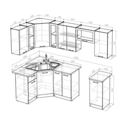 Кухонный гарнитур «Арина оптима», 1300×2500 мм, цвет белый/пайн экзотик