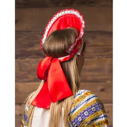 Кокошник «Красный с узором», атлас, завязка на бант