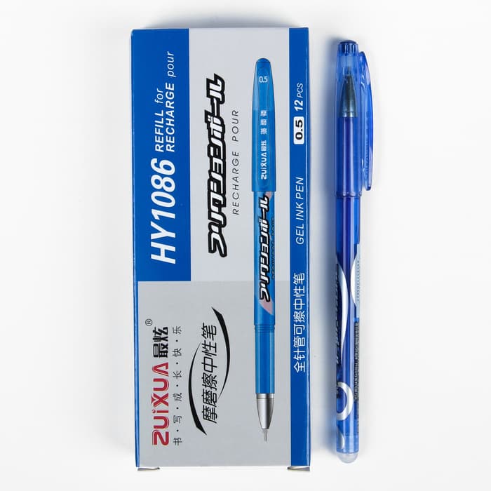 Стираемая ручка, гелевая, синий стержень, узел 0.5 мм