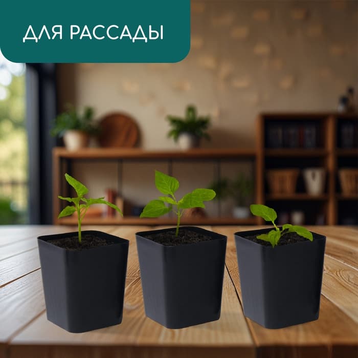 Горшок для рассады, 700 мл, 9×9×10 см, пластик, чёрный, Greengo