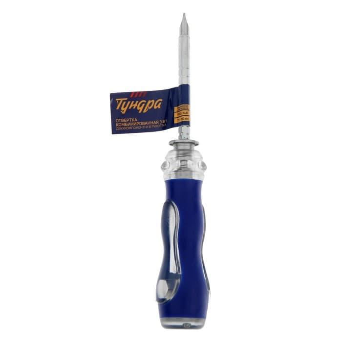 Отвертка комбинированная ТУНДРА, 3 в 1, изменяемая длина, 2К рукоятка, PH2/SL6×75-110 мм