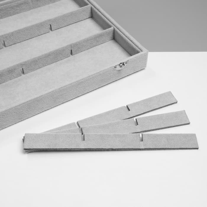 Шкатулка для украшений 12 ячеек, 35×24×4.5, стеклянная крышка, серая