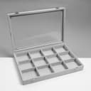 Шкатулка для украшений 12 ячеек, 35×24×4.5, стеклянная крышка, серая