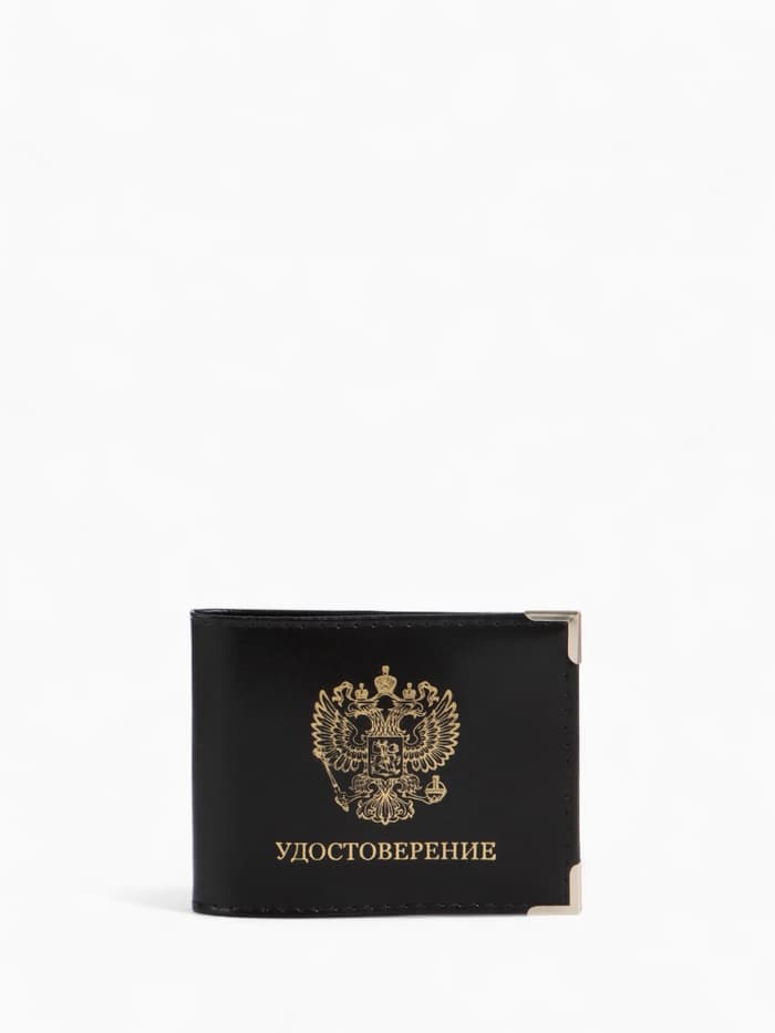 Обложка на удостоверение с окошком, натуральная кожа, чёрная