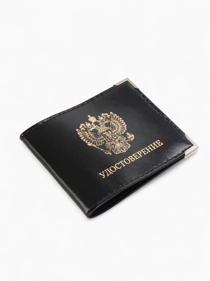 Обложка на удостоверение с окошком, натуральная кожа, чёрная
