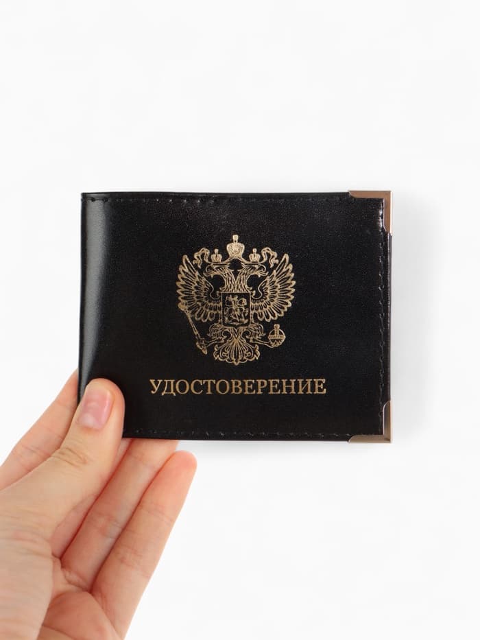 Обложка на удостоверение с окошком, натуральная кожа, чёрная