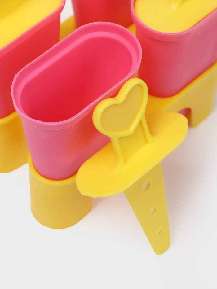 Форма для мороженого Доляна «Симпл», 4 ячейки, пластик, розовая, жёлтая