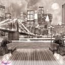 Панно на стену «Ночной город. Пристань», 3 полотна, 300×300 см, цвет коричневый/белый