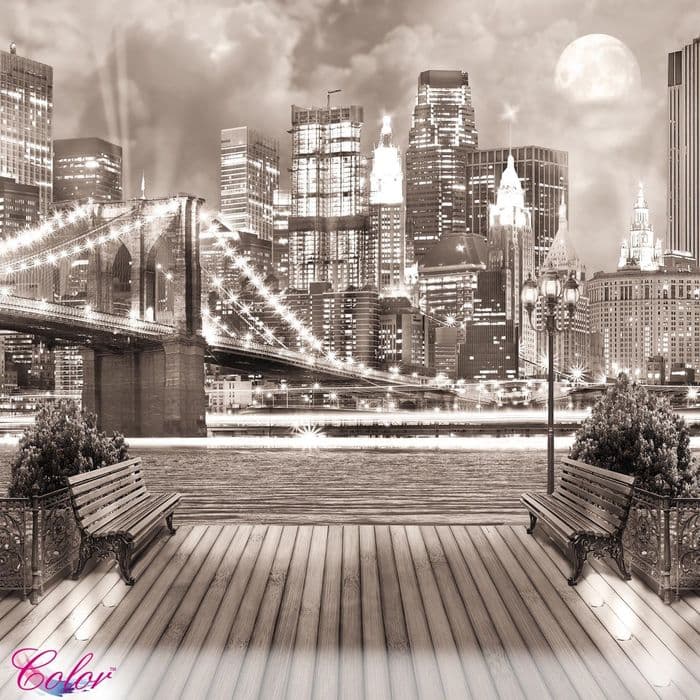 Панно на стену «Ночной город. Пристань», 3 полотна, 300×300 см, цвет коричневый/белый