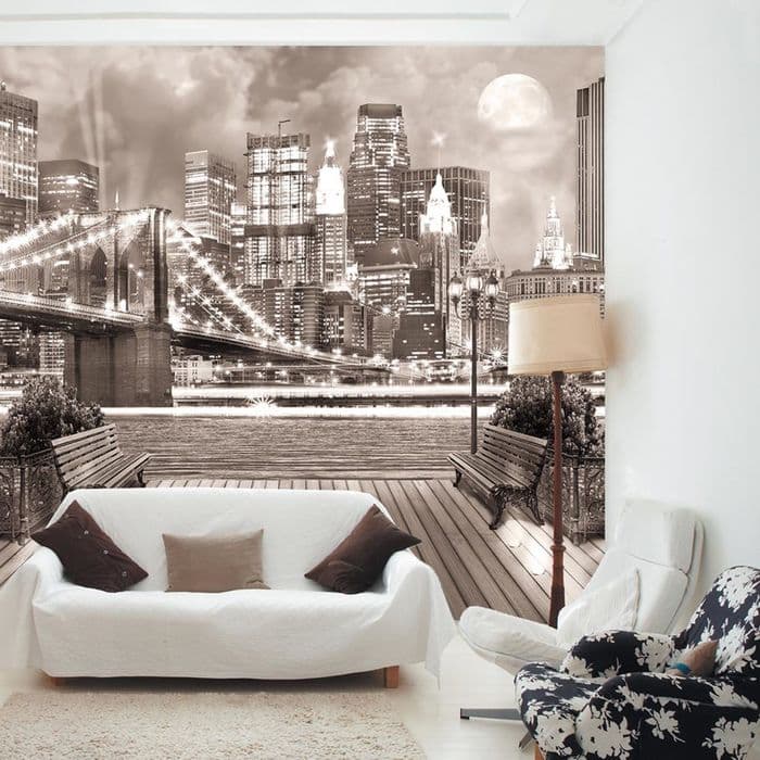 Панно на стену «Ночной город. Пристань», 3 полотна, 300×300 см, цвет коричневый/белый