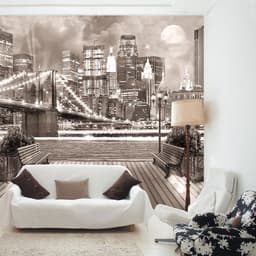 Панно на стену «Ночной город. Пристань», 3 полотна, 300×300 см, цвет коричневый/белый