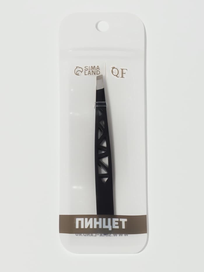 Пинцет «Геометрия», скошенный, 9.5 см, чёрный