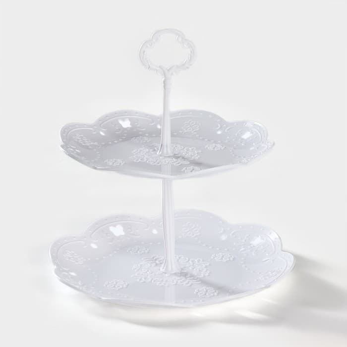 Этажерка для фруктов и десертов «Вивьен», 2 ярусная, пластик, круглая, d=22 см, d=26 см, белая