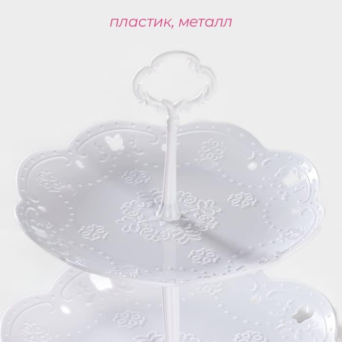 Этажерка для фруктов и десертов «Вивьен», 2 ярусная, пластик, круглая, d=22 см, d=26 см, белая