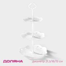 Этажерка для фруктов и десертов Доляна «Вивьен», 3 ярусная, пластик, круглая, 21.5/18/15 см, белая