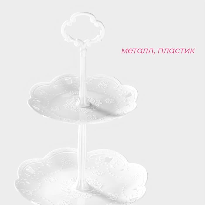 Этажерка для фруктов и десертов Доляна «Вивьен», 3 ярусная, пластик, круглая, 21.5/18/15 см, белая