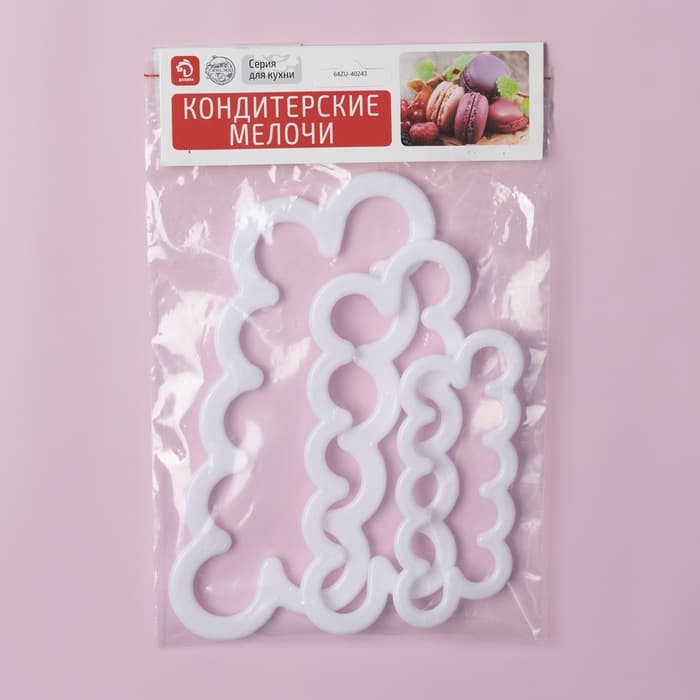 Выемки кондитерские для теста Доляна «Бутон», набор 3 шт., 16.5×7 см, 13×5 см, 10×4 см, пластик, белые