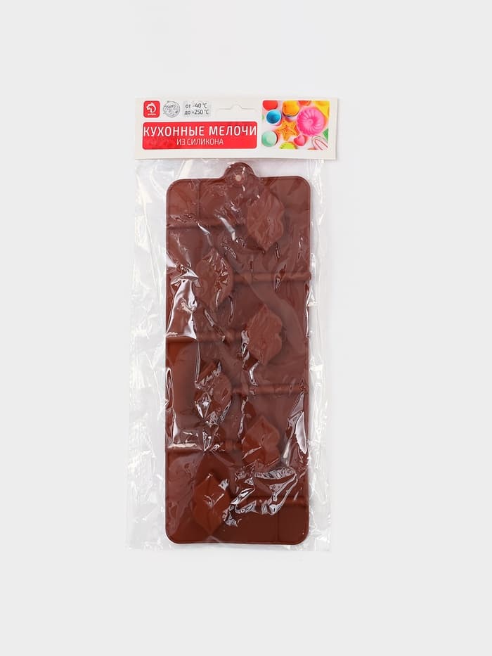 Форма для леденцов Доляна «Поцелуй», силикон, 24×9.4×1.5 см, 6 ячеек (4×2.4 см), с палочками, коричневая