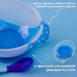 Детская посуда в наборе «Наш любимый сыночек», миска 350 мл на присоске, крышка, ложка, голубая