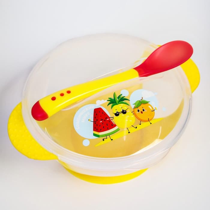 Тарелка M&B «За маму и папу» 350 мл, в наборе крышка, ложка, МИКС