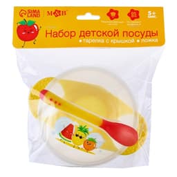 Тарелка M&B «За маму и папу» 350 мл, в наборе крышка, ложка, МИКС