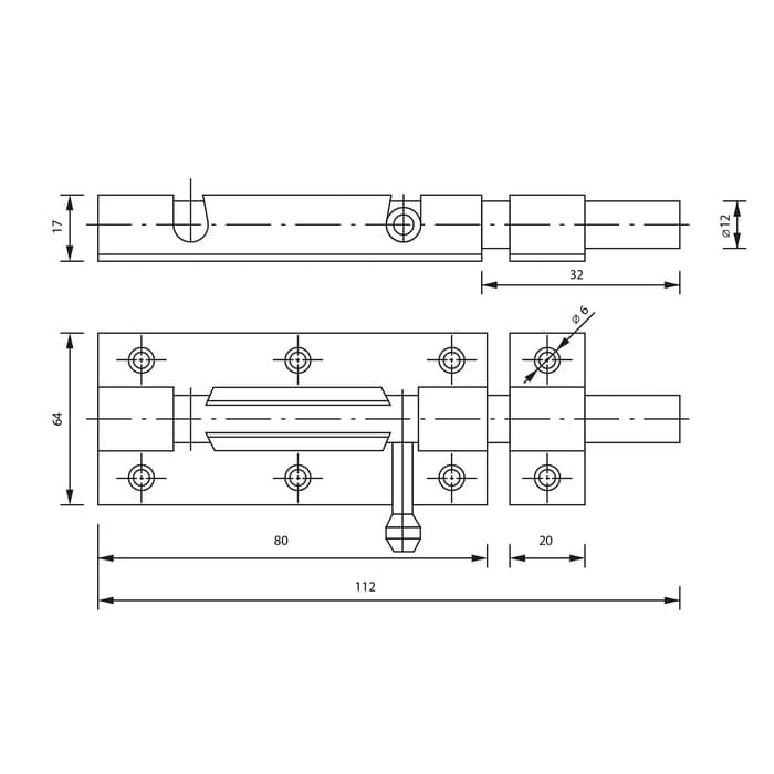 Задвижка дверная, 80 мм по основанию, оцинкованная